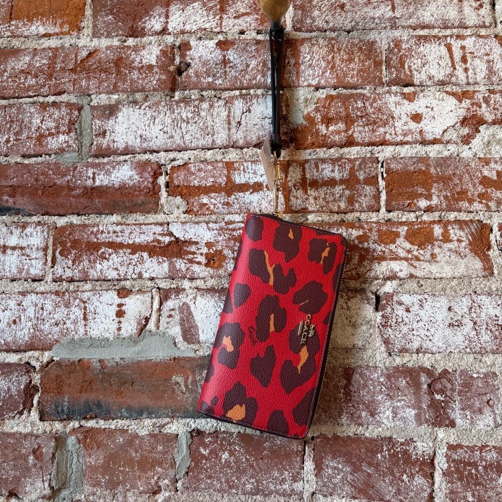 Coach Long Zip Around Wallet In Bright Poppy Leopard Print
